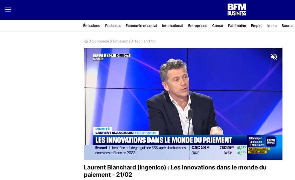 BFM Business TV interview with male guest discussing innovations in the world of payments