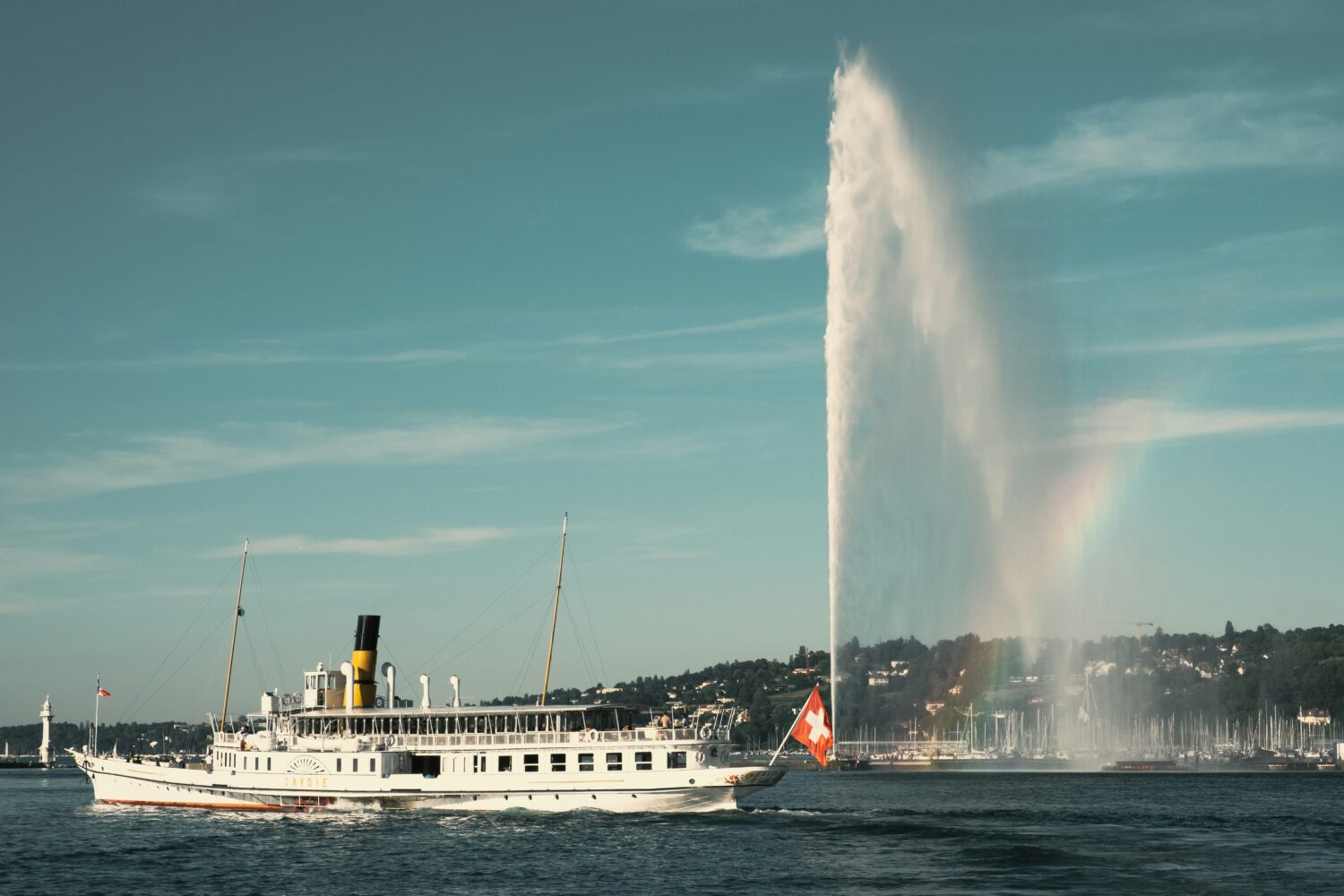 Famous fountain, water jet in Geneva, Switzerland